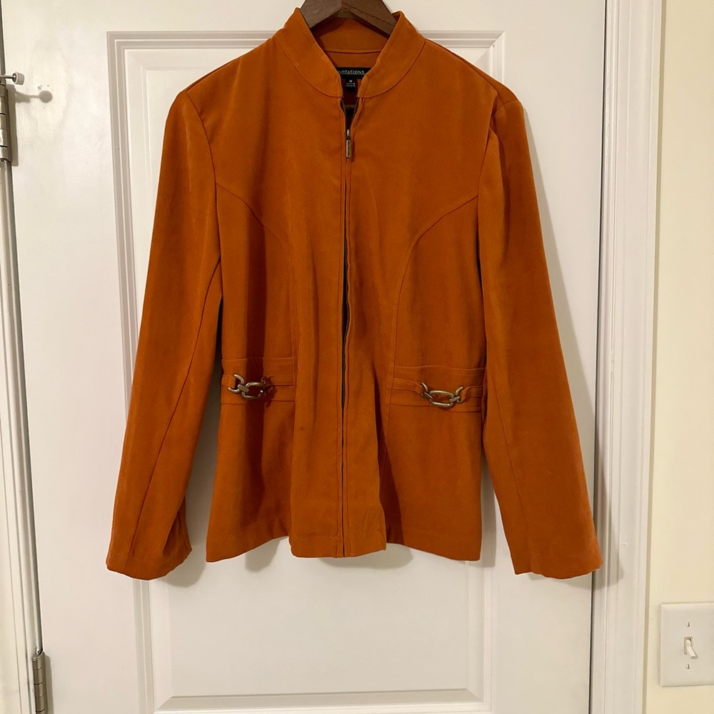 NWOT Notations Burnt Orange Faux Suede Jacket with Gold Detail